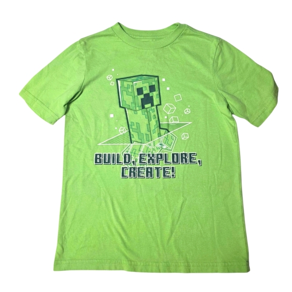 Minecraft T-Shirt Bright Green Kids Short Sleeve Tee Casual Top Big Boys Small 6 - Picture 1 of 5